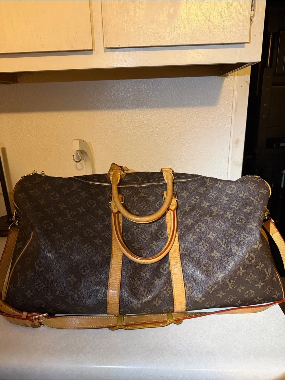 Louis Vuitton Monogram Canvas Brown Tan Travel Duffel Bag